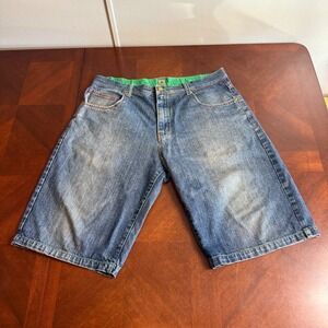 Embroidered Abstract Jean Shorts Men's Blue Distressed Y2K Streetwear Baggy 40